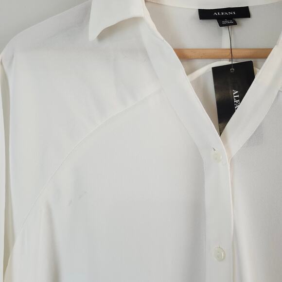 Alfani Women's NWT Button Up Roll Tab Sleeve Lightweight Side Slits Size Small - Picture 2 of 14